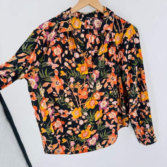Unbranded Black Floral Blouse Fall Colors Long Sleeve Boho Style Size M - Picture 6 of 7